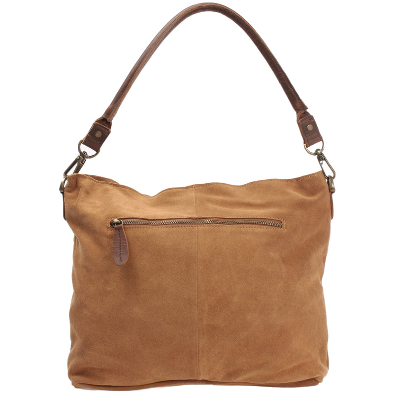 Leconi Schultertasche Umhängetasche Ledertasche Veloursleder Cognac LE0039