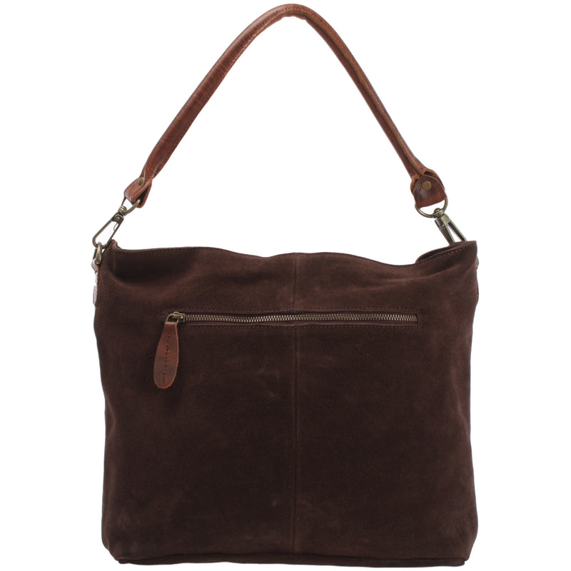 Leconi Schultertasche Umhängetasche Ledertasche Veloursleder Dunkelbraun LE0039