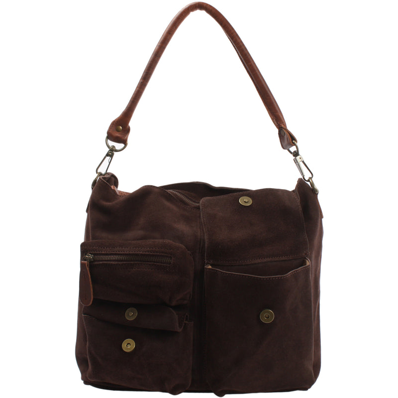 Leconi Schultertasche Umhängetasche Ledertasche Veloursleder Dunkelbraun LE0039