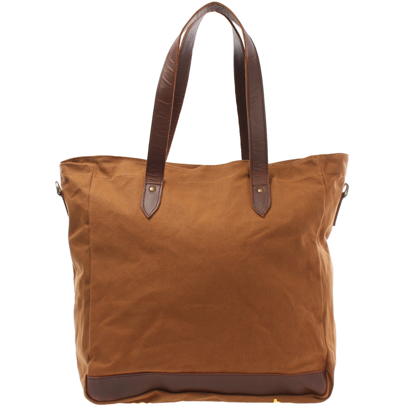 Leconi Shopper Beuteltasche Damentasche Canvas Leder Cognac LE0040