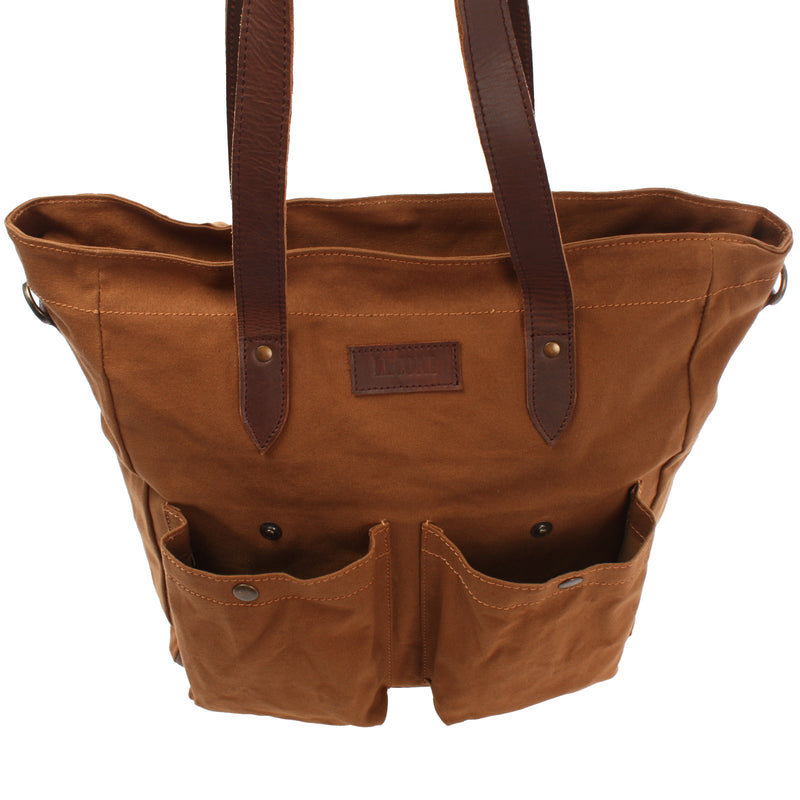Leconi Shopper Beuteltasche Damentasche Canvas Leder Cognac LE0040
