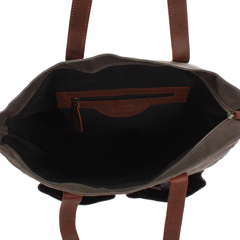 Leconi Shopper Beuteltasche Damentasche Canvas Leder Grau LE0040