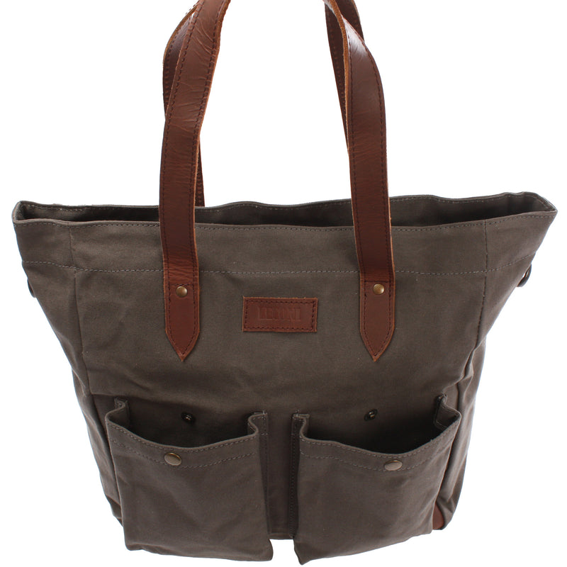 Leconi Shopper Beuteltasche Damentasche Canvas Leder Grau LE0040