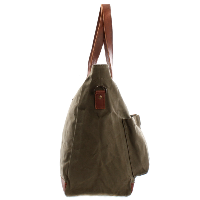 Leconi Shopper Beuteltasche Damentasche Canvas Leder Grün LE0040