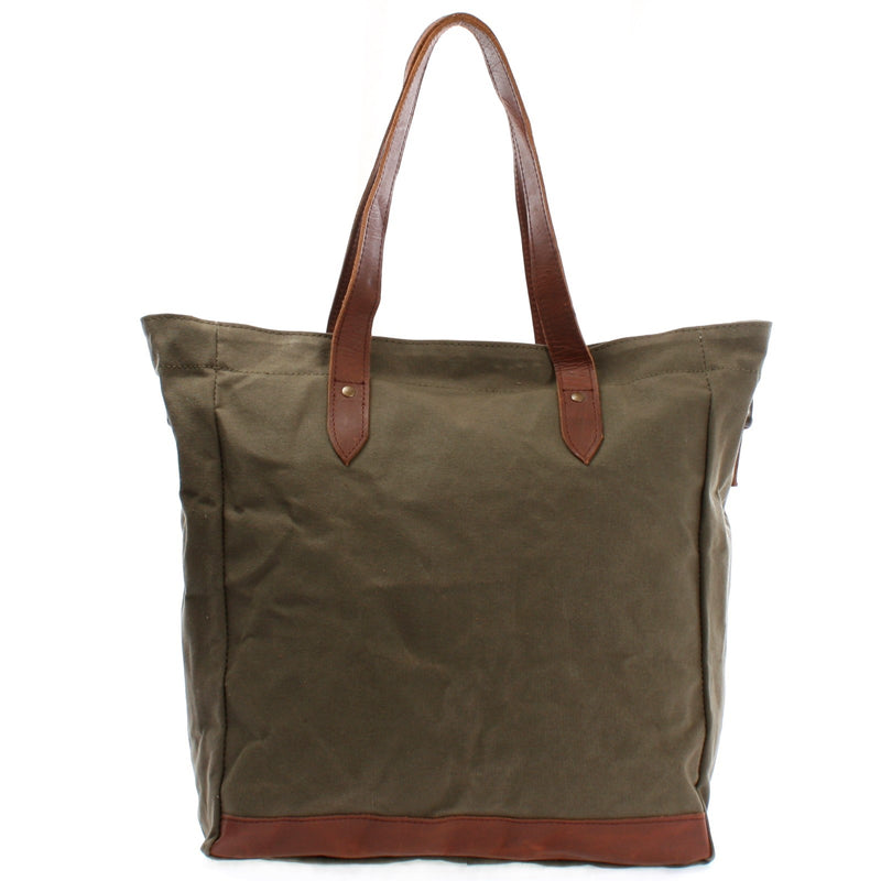 Leconi Shopper Beuteltasche Damentasche Canvas Leder Grün LE0040