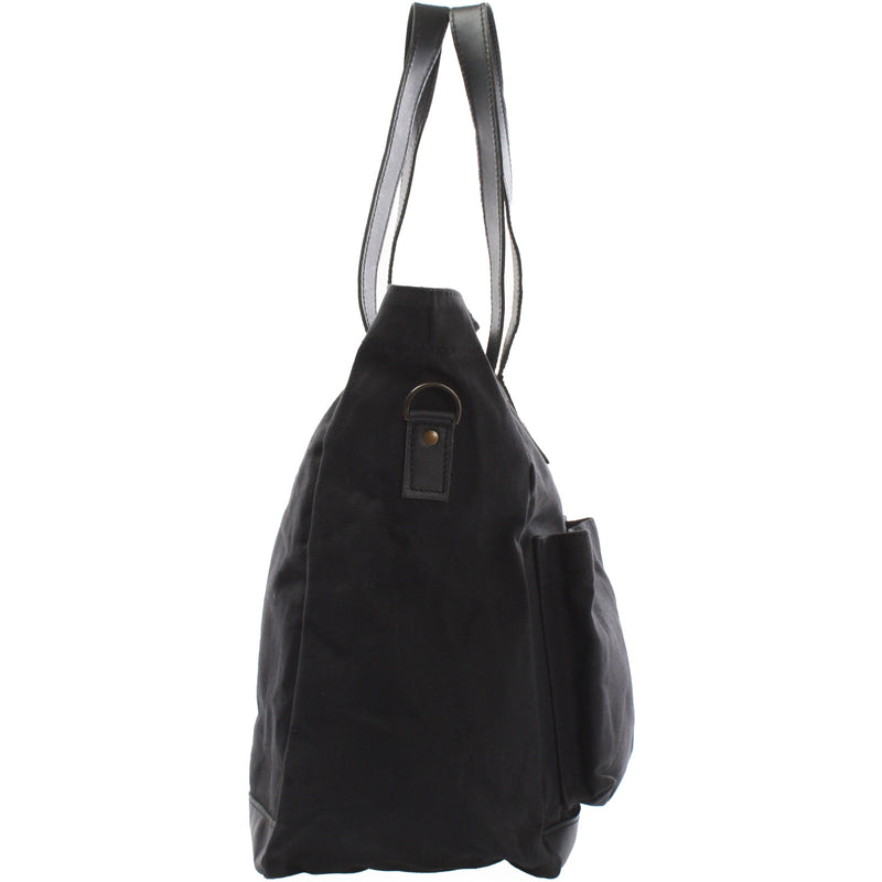 Leconi Shopper Beuteltasche Damentasche Canvas Leder Schwarz LE0040