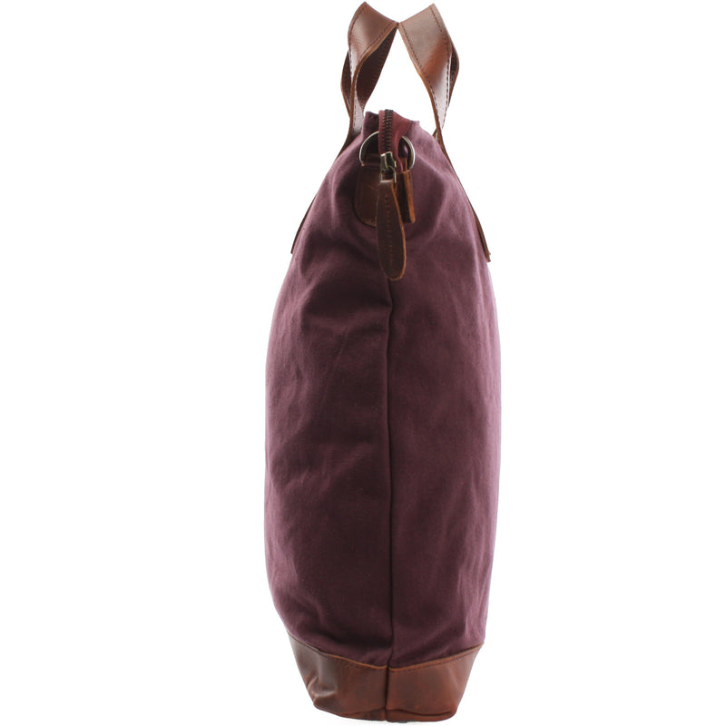 Leconi Shopper Henkeltasche Damen Canvas Leder Bordeaux LE0037