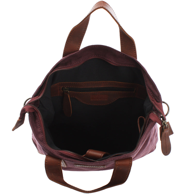 Leconi Shopper Henkeltasche Damen Canvas Leder Bordeaux LE0037