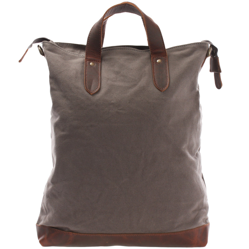 Leconi Shopper Henkeltasche Damen Canvas Leder Braun Grau LE0037
