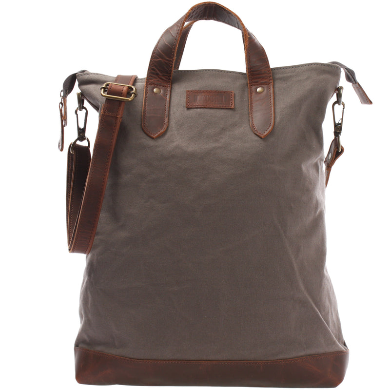 Leconi Shopper Henkeltasche Damen Canvas Leder braun grau LE0037 Leconi Shopper Henkeltasche Damen Canvas Leder braun grau LE0037