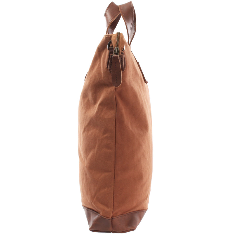 Leconi Shopper Henkeltasche Damen Canvas Leder Cognac LE0037