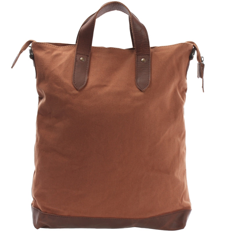 Leconi Shopper Henkeltasche Damen Canvas Leder Cognac LE0037