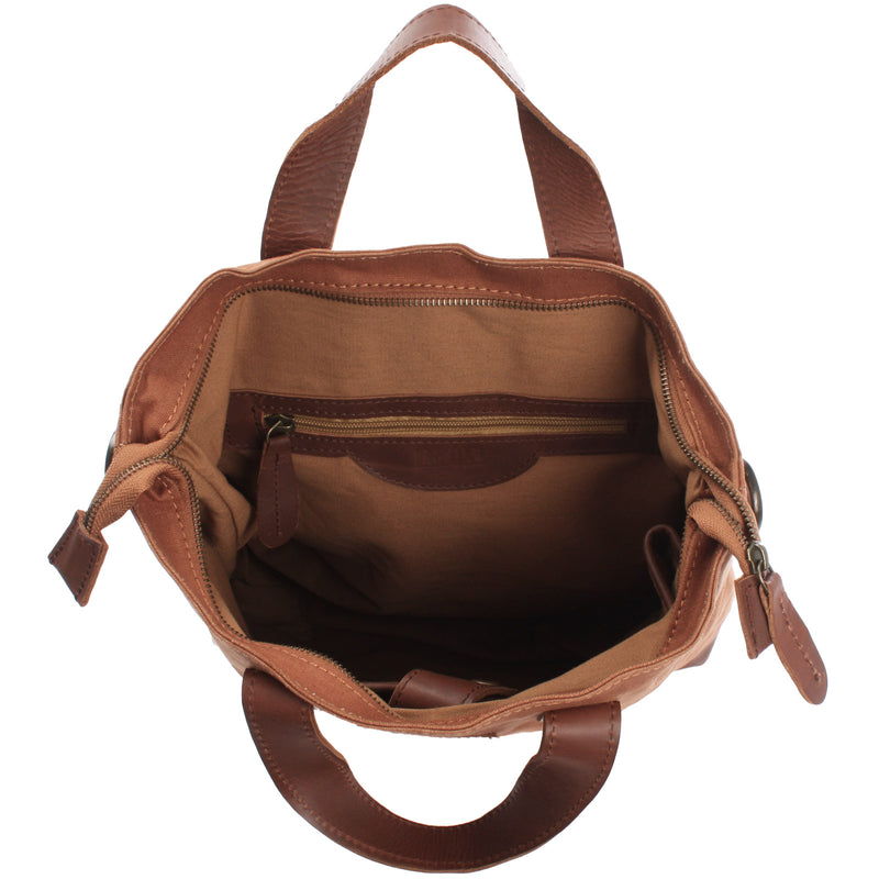 Leconi Shopper Henkeltasche Damen Canvas Leder Cognac LE0037