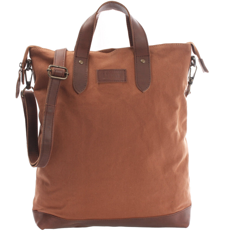 Leconi Shopper Henkeltasche Damen Canvas Leder cognac LE0037