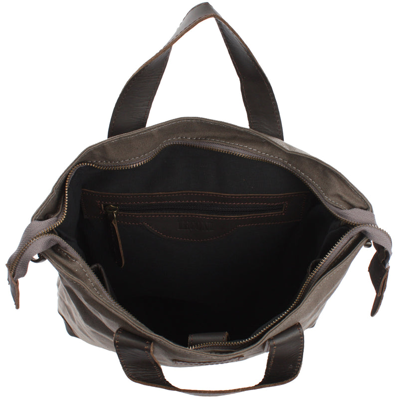 Leconi Shopper Henkeltasche Damen Canvas Leder Grau LE0037