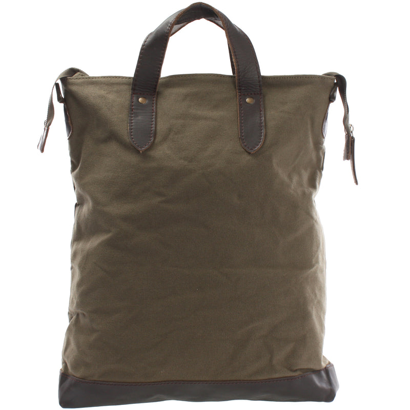 Leconi Shopper Henkeltasche Damen Canvas Leder Grün LE0037