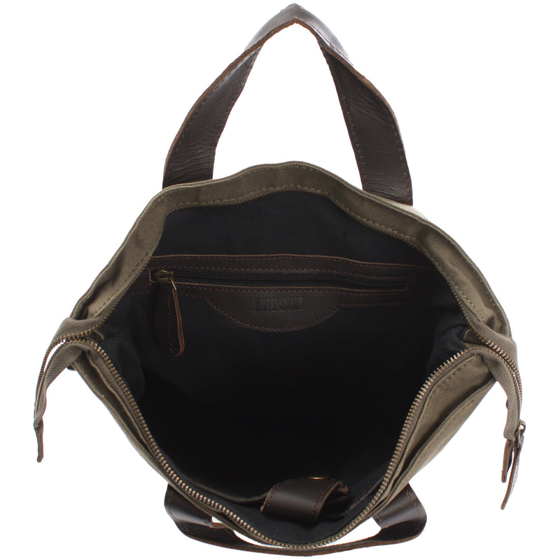 Leconi Shopper Henkeltasche Damen Canvas Leder Grün LE0037