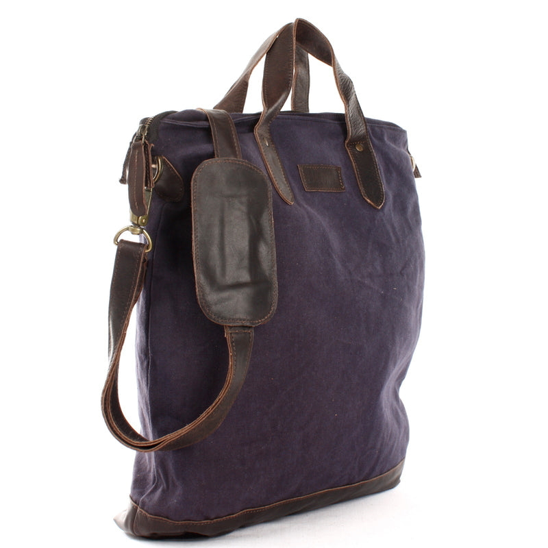 Leconi Shopper Henkeltasche Damen Canvas Leder Navy LE0037