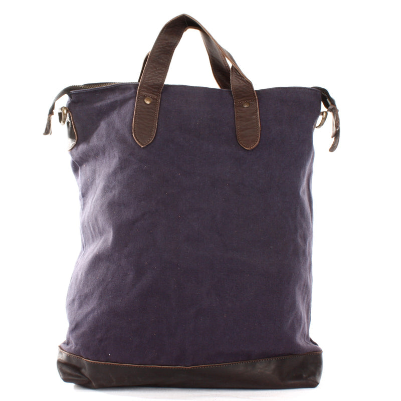 Leconi Shopper Henkeltasche Damen Canvas Leder Navy LE0037