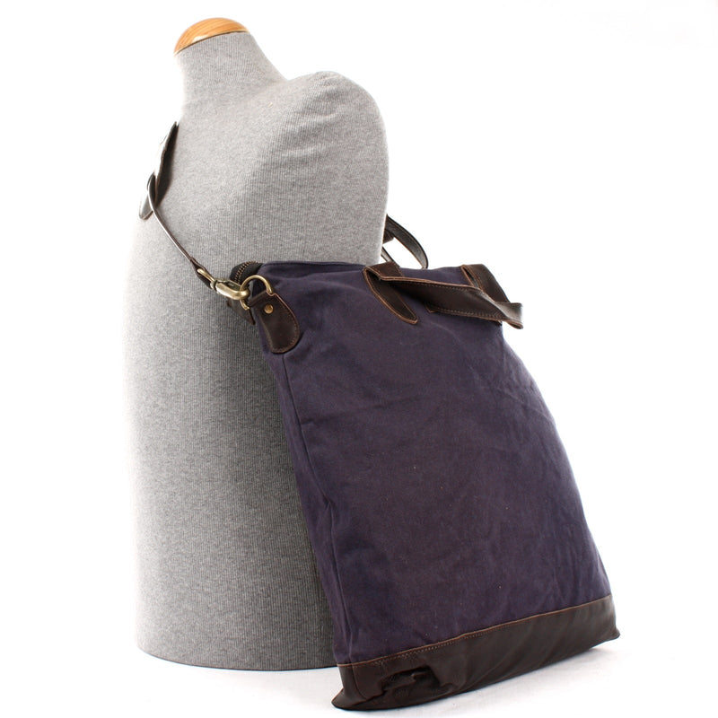 Leconi Shopper Henkeltasche Damen Canvas Leder Navy LE0037