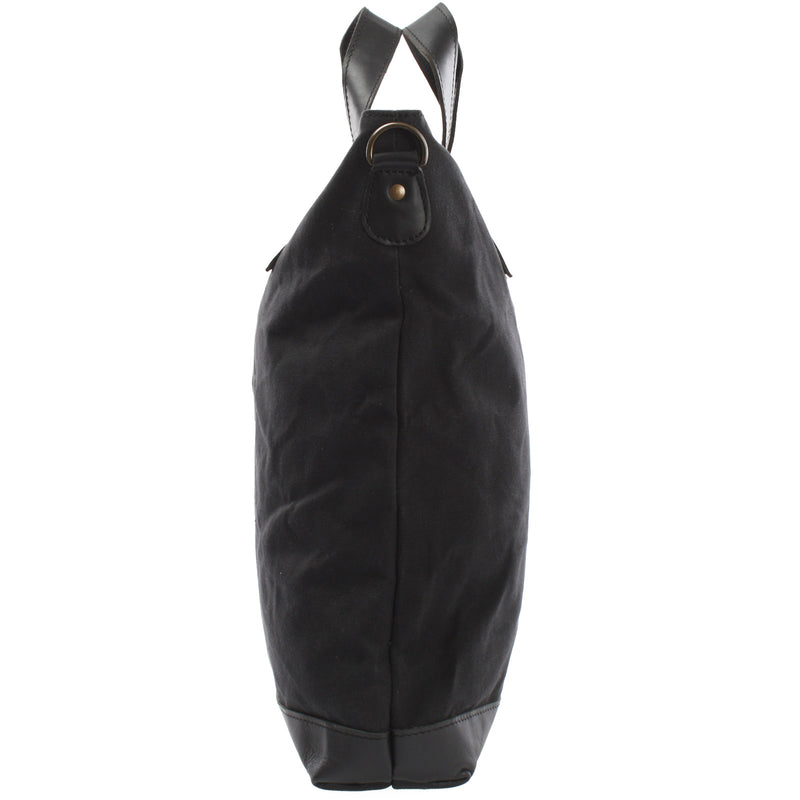 Leconi Shopper Henkeltasche Damen Canvas Leder Schwarz LE0037