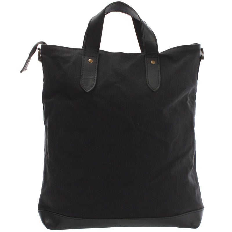 Leconi Shopper Henkeltasche Damen Canvas Leder Schwarz LE0037