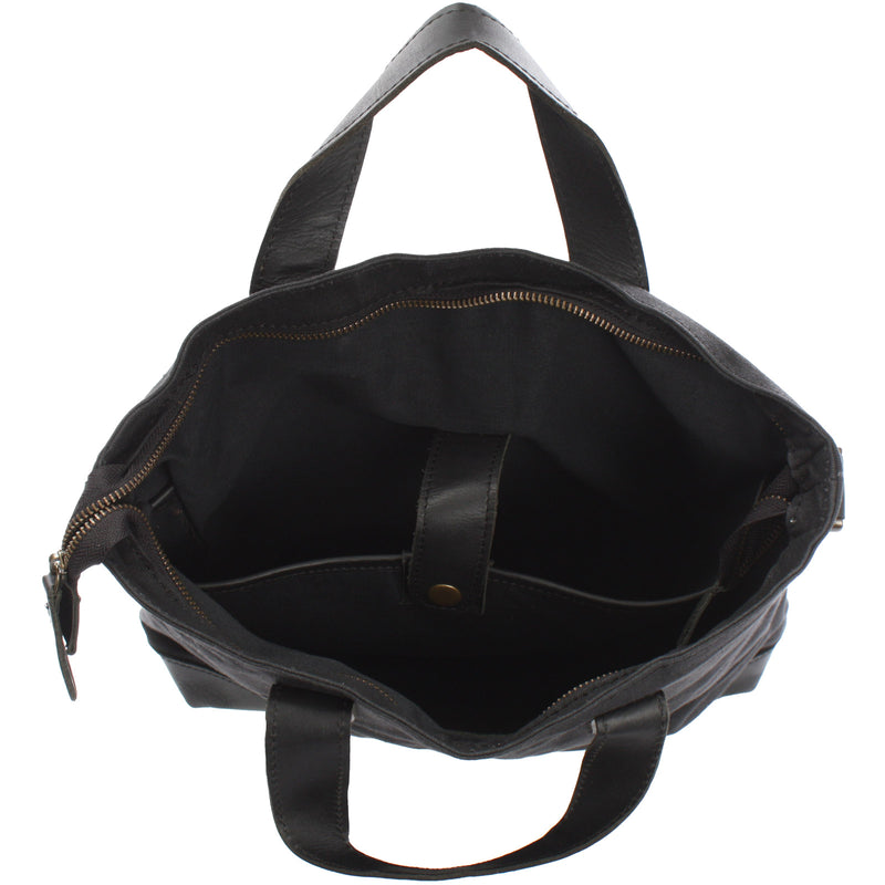 Leconi Shopper Henkeltasche Damen Canvas Leder Schwarz LE0037