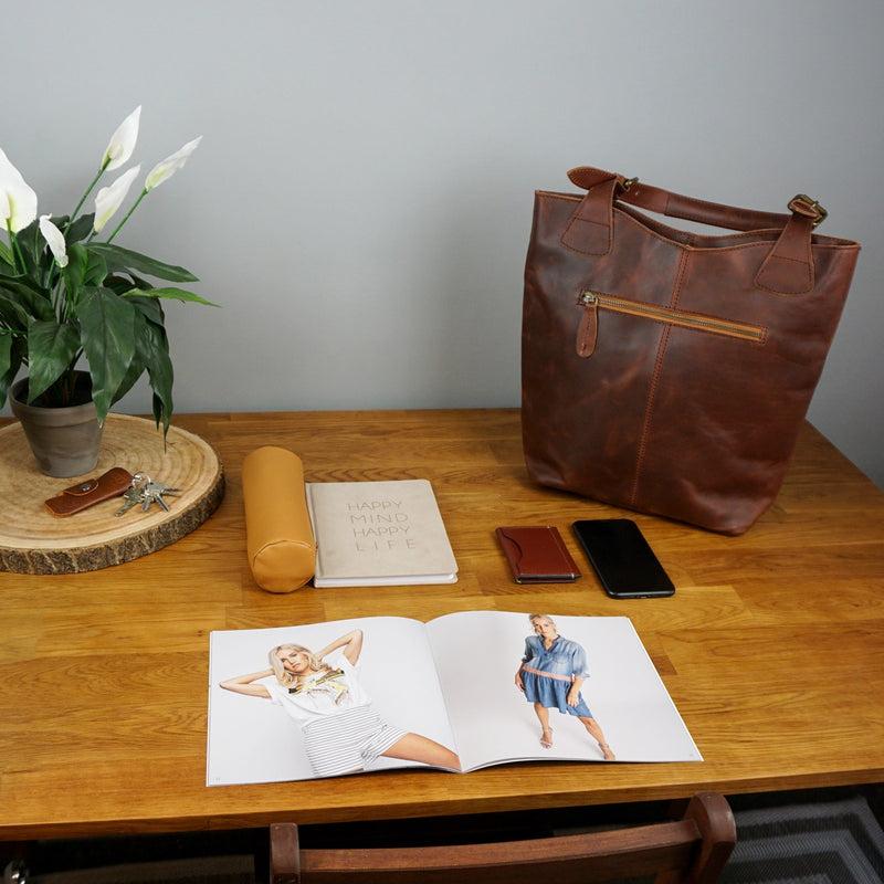 Leconi Shopper Henkeltasche Damentasche Leder Braun LE0033