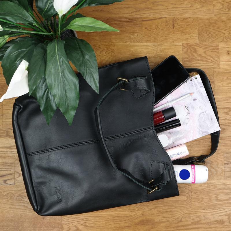 Leconi Shopper Henkeltasche Damentasche Leder Schwarz LE0033