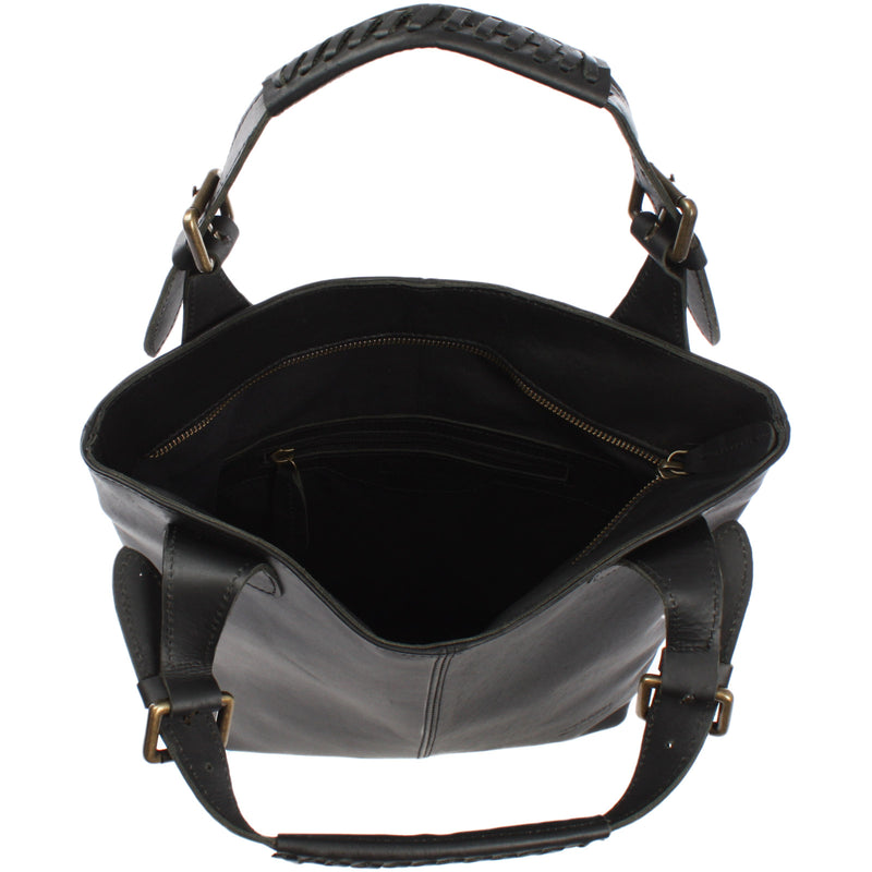 Leconi Shopper Henkeltasche Damentasche Leder Schwarz LE0033