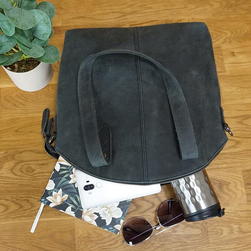 Leconi Shopper Schultertasche Damen Handtasche Ledertasche Henkeltasche Leder Grau LE0060