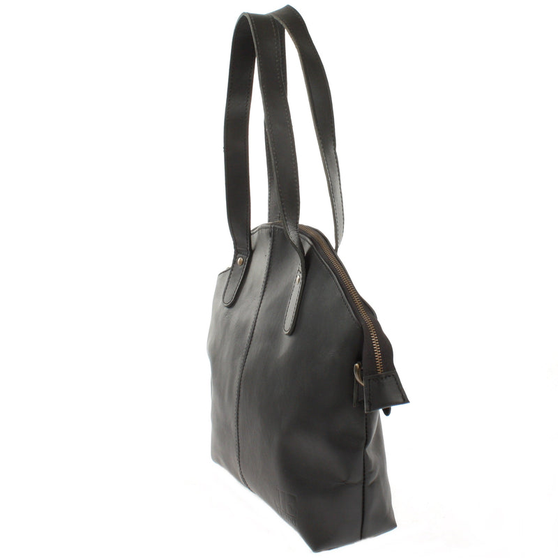 Leconi Shopper Schultertasche Damen Handtasche Ledertasche Henkeltasche Leder Schwarz LE0060