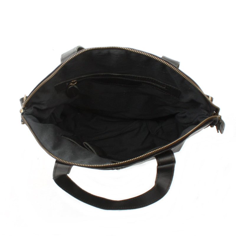 Leconi Shopper Schultertasche Damen Handtasche Ledertasche Henkeltasche Leder Schwarz LE0060