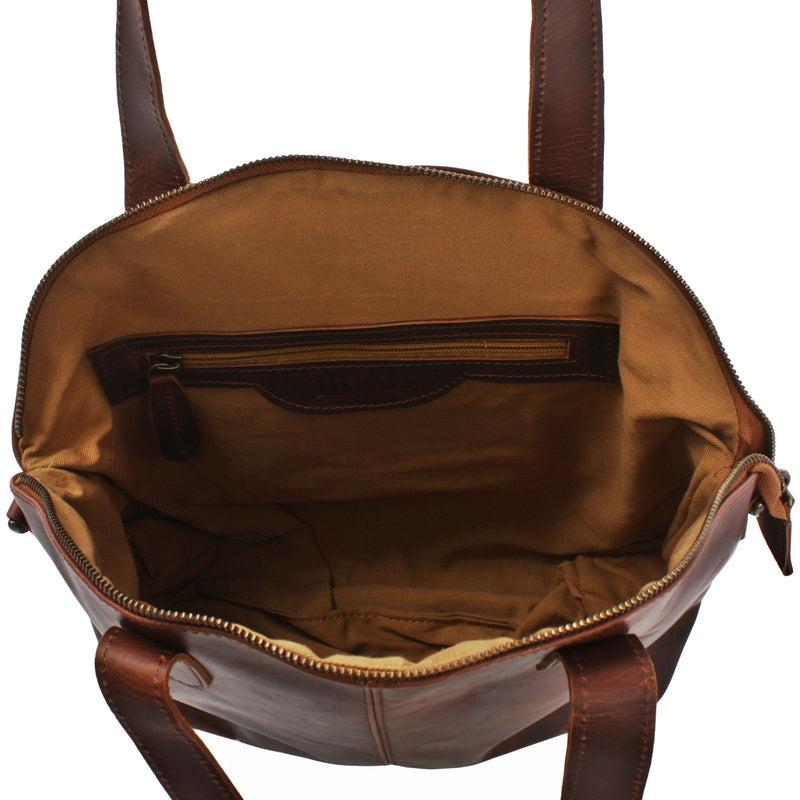 Leconi Shopper Schultertasche Damen Handtasche Ledertasche Henkeltasche Leder Braun LE0060