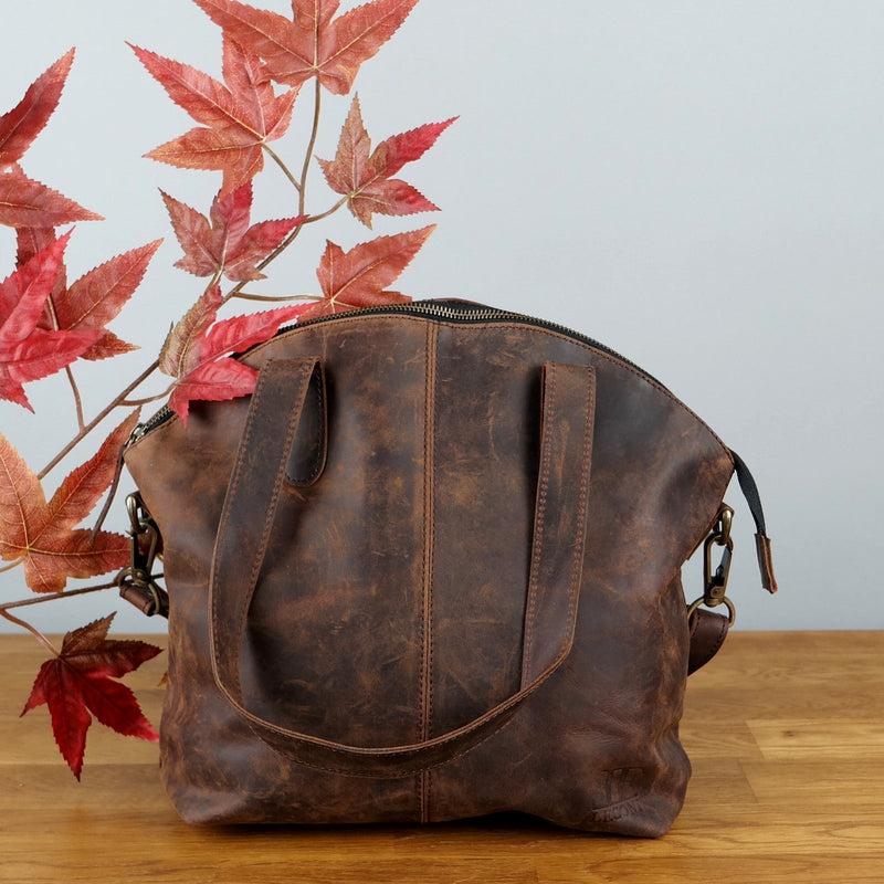 Leconi Shopper Schultertasche Damen Handtasche Ledertasche Henkeltasche Leder Schlamm LE0060