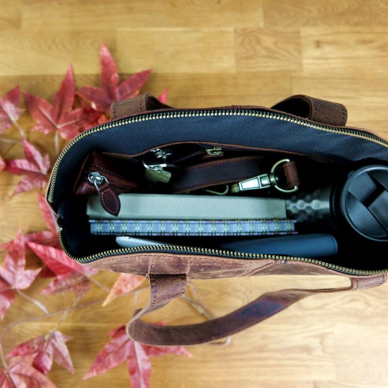 Leconi Shopper Schultertasche Damen Handtasche Ledertasche Henkeltasche Leder Schlamm LE0060