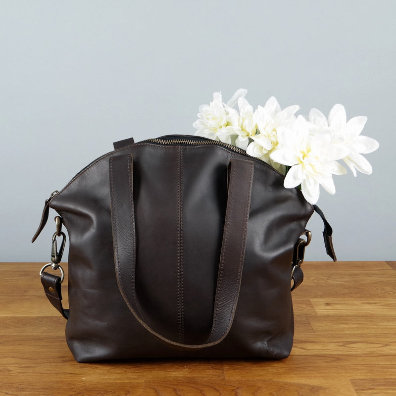 Leconi Shopper Schultertasche Damen Handtasche Ledertasche Henkeltasche Leder Dunkelbraun LE0060