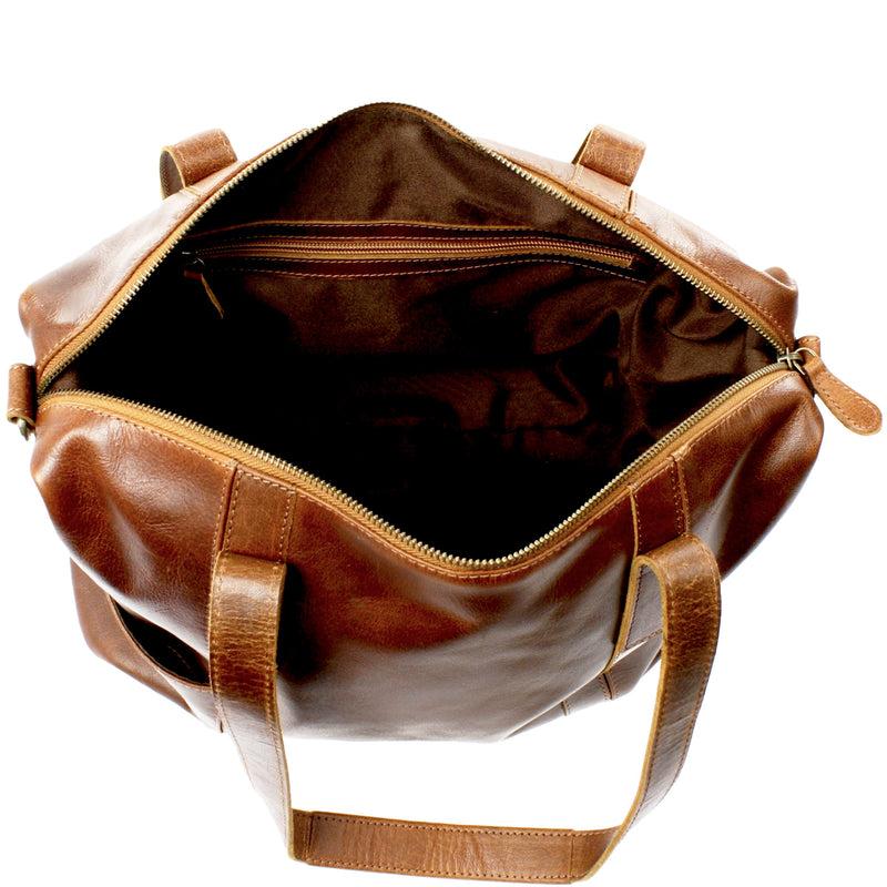 Leconi Shopper Schultertasche Henkeltasche Damen Handtasche Leder Braun LE0061