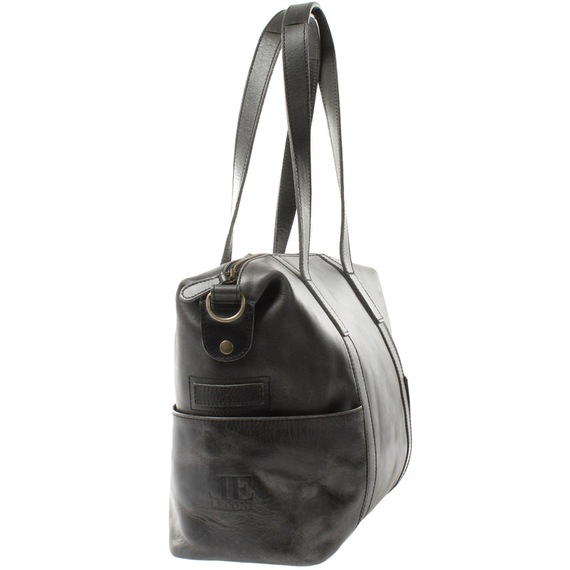 Leconi Shopper Schultertasche Henkeltasche Damen Handtasche Leder Dunkelgrau LE0061