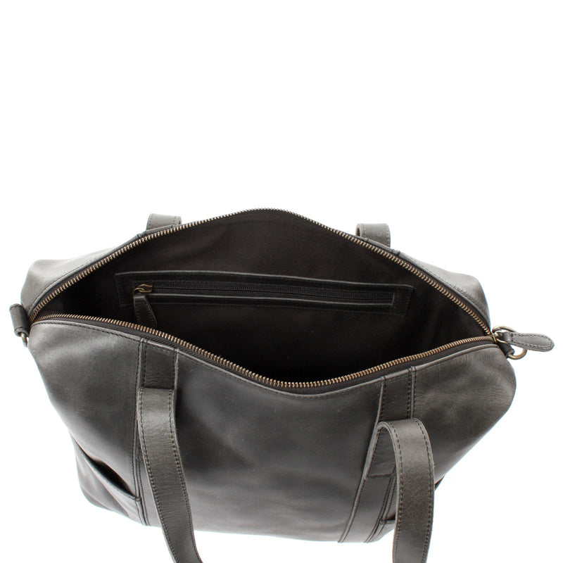 Leconi Shopper Schultertasche Henkeltasche Damen Handtasche Leder Dunkelgrau LE0061