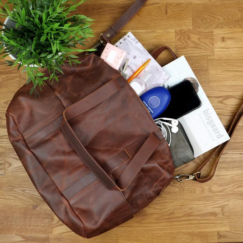 Leconi Shopper Schultertasche Henkeltasche Leder Braun LE0034