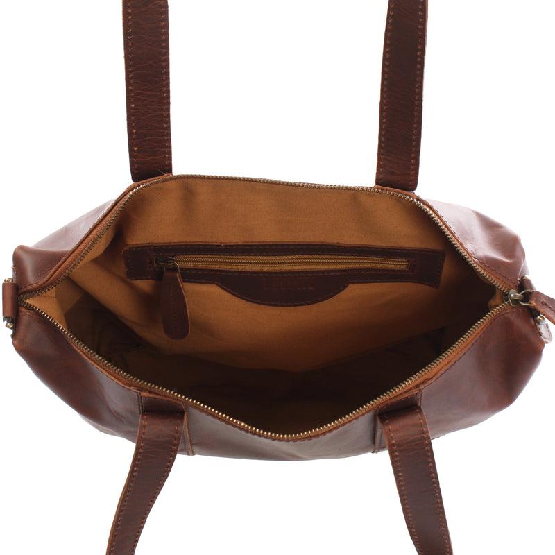 Leconi Shopper Schultertasche Henkeltasche Leder Braun LE0034