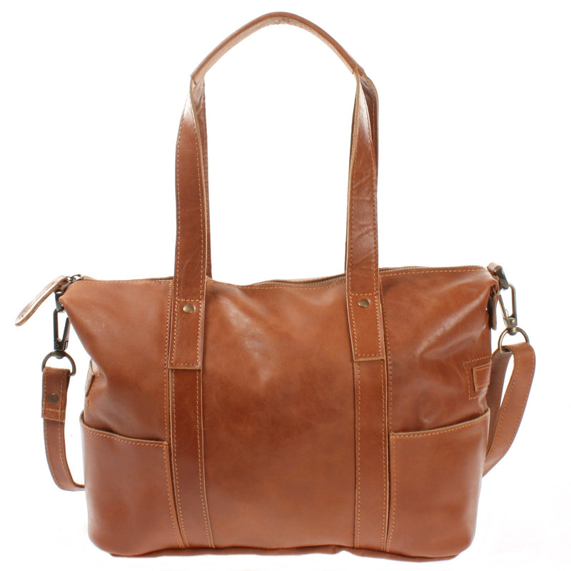 Leconi Shopper Schultertasche Henkeltasche Leder Cognac LE0034
