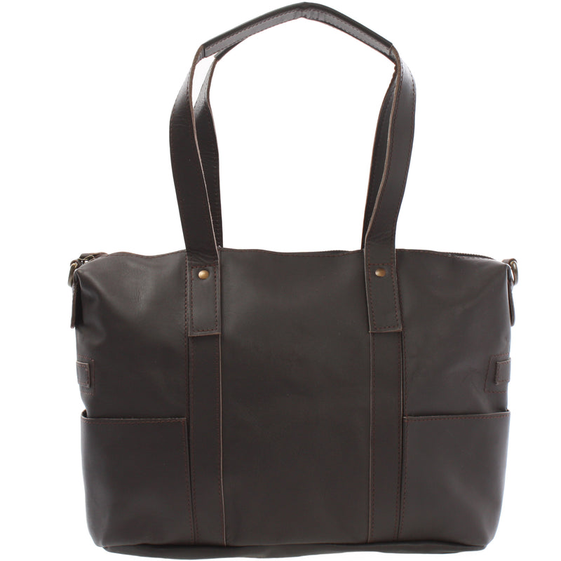 Leconi Shopper Schultertasche Henkeltasche Leder Dunkelbraun LE0034