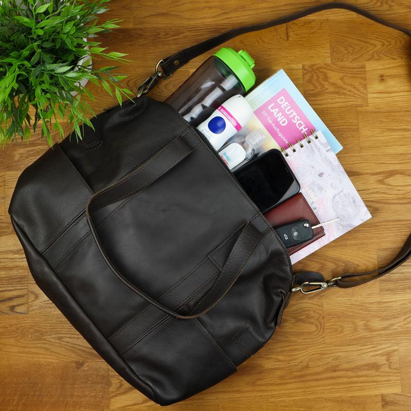 Leconi Shopper Schultertasche Henkeltasche Leder Dunkelbraun LE0034