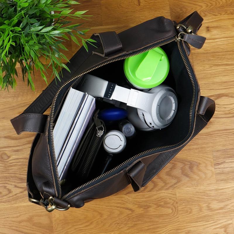 Leconi Shopper Schultertasche Henkeltasche Leder Dunkelbraun LE0034