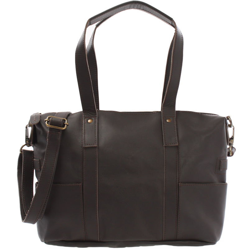 Leconi Shopper Schultertasche Henkeltasche Leder dunkelbraun LE0034