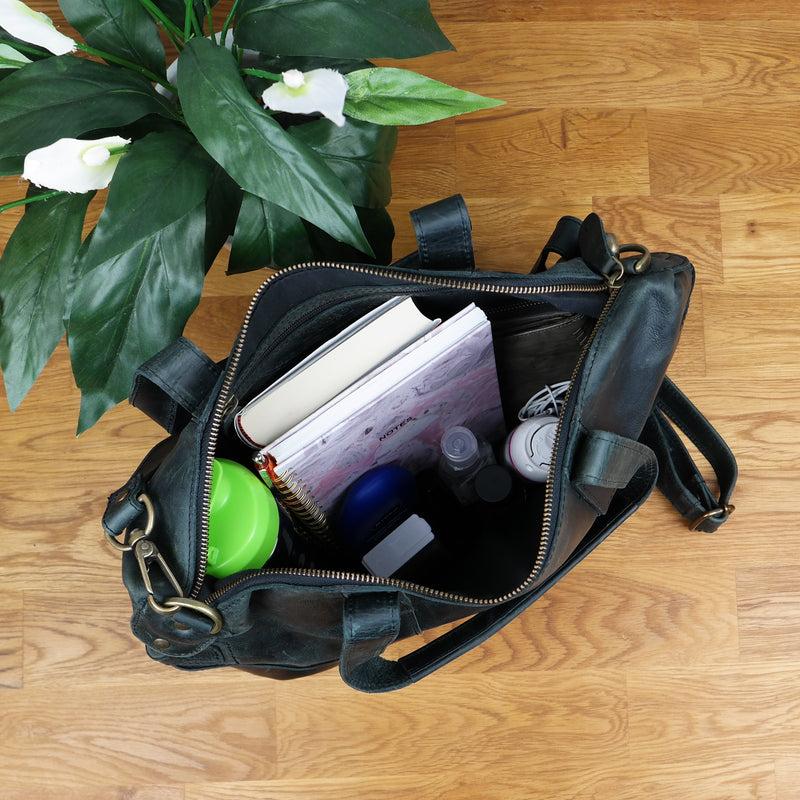 Leconi Shopper Schultertasche Henkeltasche Leder Grau LE0034