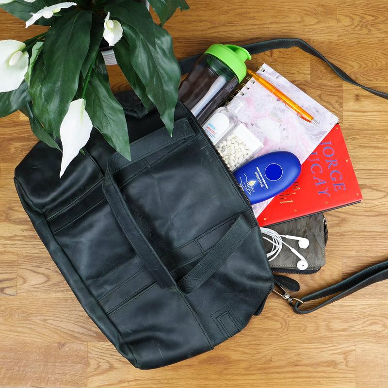 Leconi Shopper Schultertasche Henkeltasche Leder Grau LE0034