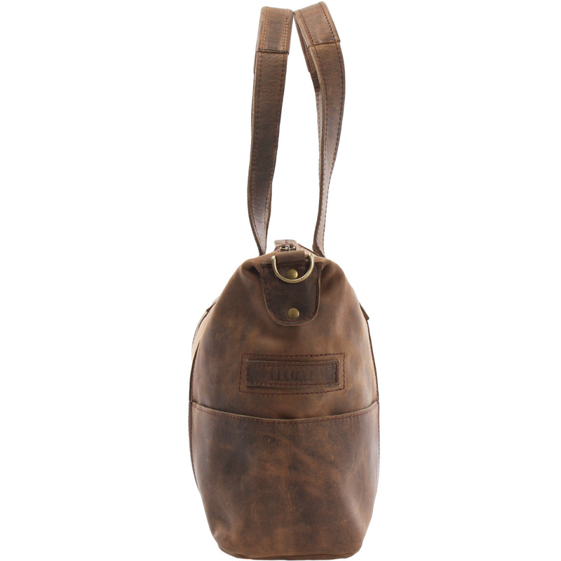 Leconi Shopper Schultertasche Henkeltasche Leder Schlamm LE0034